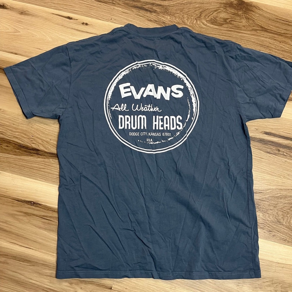 Evans Drum Heads T-Shirt Mens XL Blue Short Sleeve Pocket Graphic Tee Music
